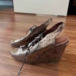 RACHEL COMEY Bronze Lace Up Open Toe    Wedges
